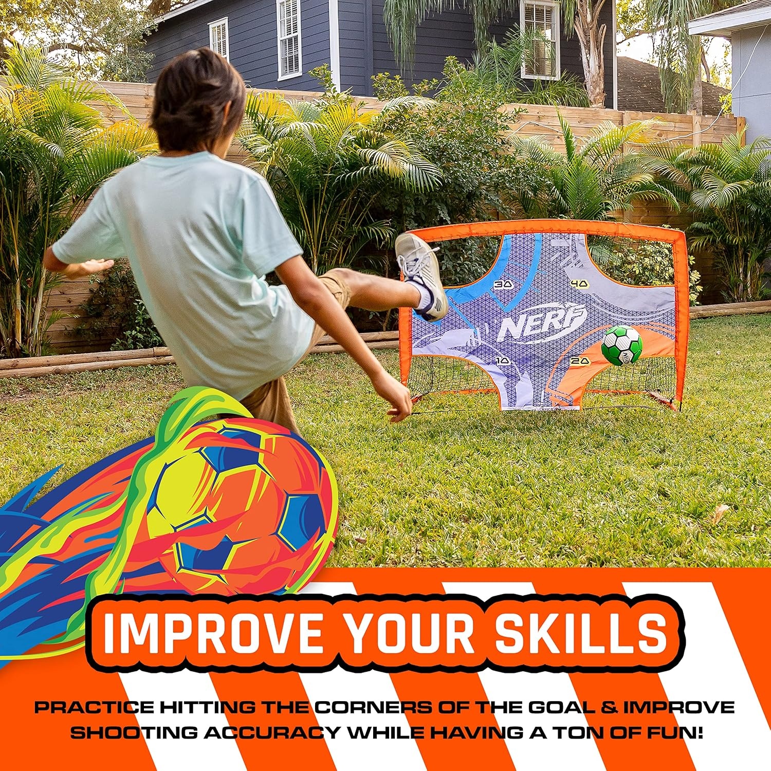 image:imageNERF Kids Mini Soccer Goal Shooting Target Proshot Portable Pop Up Soccer Goal with Built in Target 2 in 1 Goal