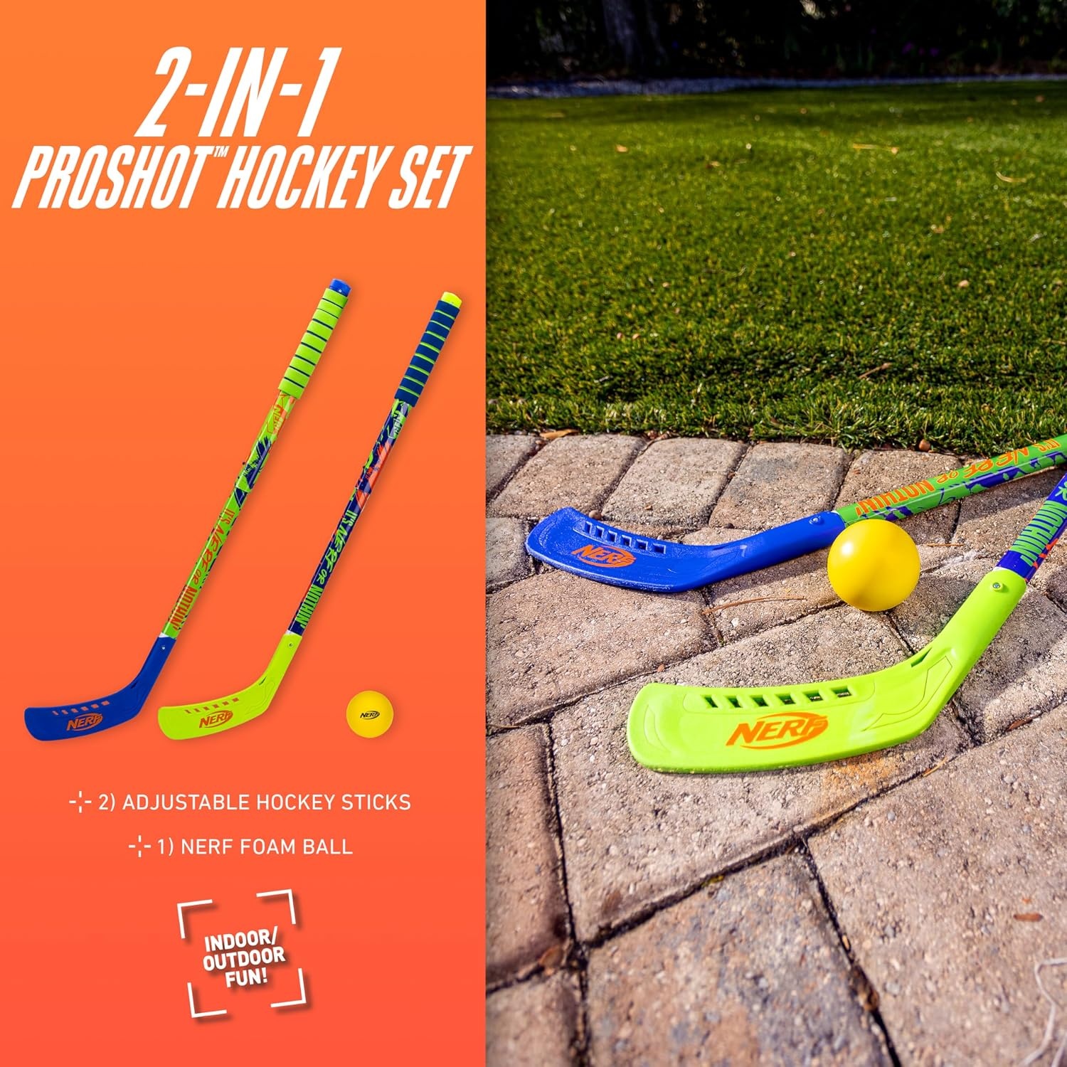 image:imageNERF Proshot Hockey Sticks Ball Set Knee Floor Play 2 Player