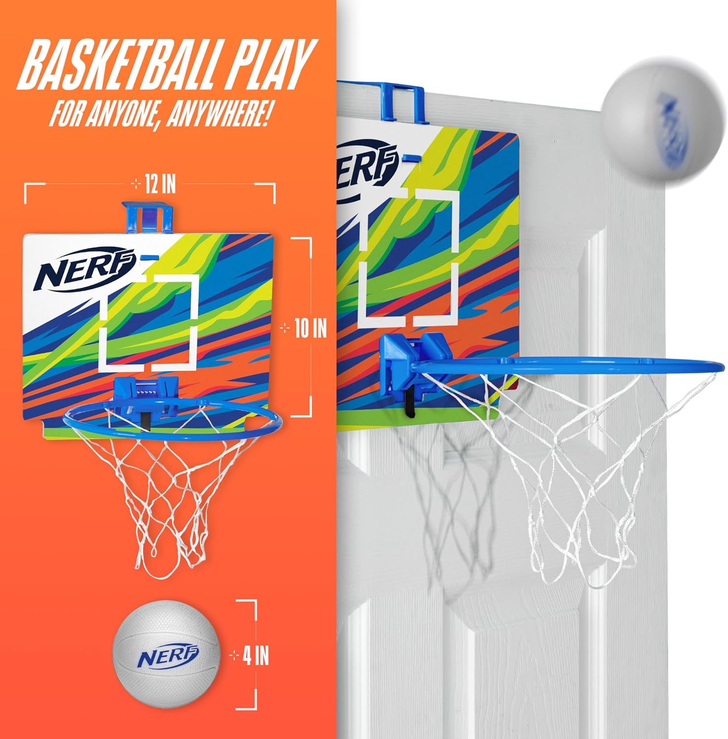 image:imageNerf Mini Over the Door Basketball Hoop Nerfoop Indoor Basketball Hoop for Kids Toy Door Basketball Hoop Mini Foam Basketball Game Set Perfect for Bedroom Indoor Basketball BlueBlue