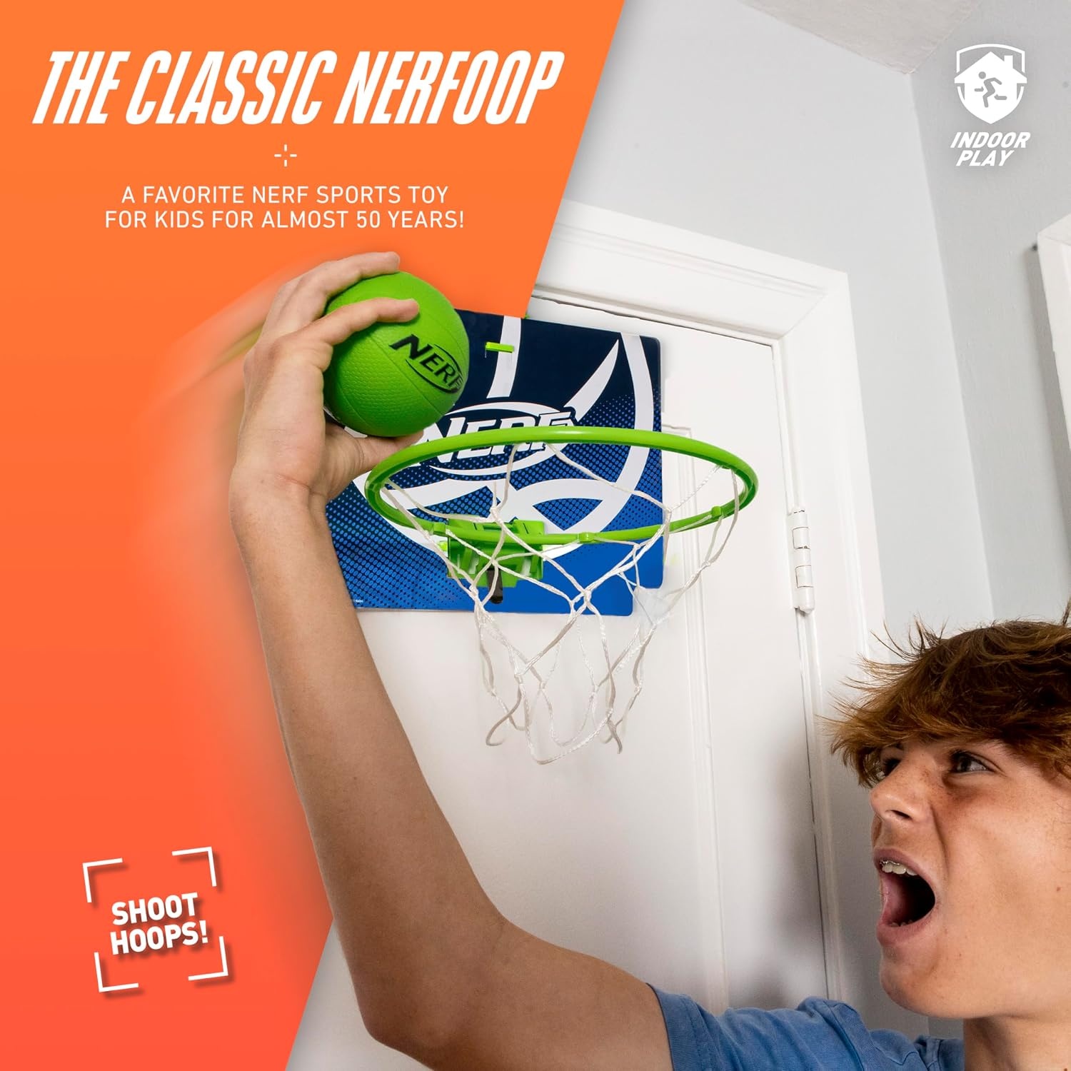 image:imageNerf Mini Over the Door Basketball Hoop Nerfoop Indoor Basketball Hoop for Kids Toy Door Basketball Hoop Mini Foam Basketball Game Set Perfect for Bedroom Indoor Basketball BlueGreen