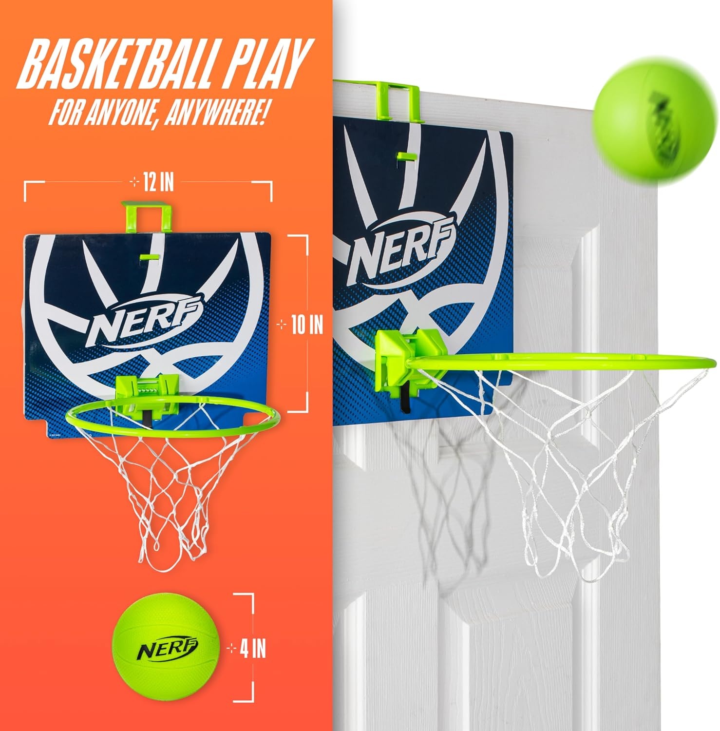 image:imageNerf Mini Over the Door Basketball Hoop Nerfoop Indoor Basketball Hoop for Kids Toy Door Basketball Hoop Mini Foam Basketball Game Set Perfect for Bedroom Indoor Basketball BlueGreen
