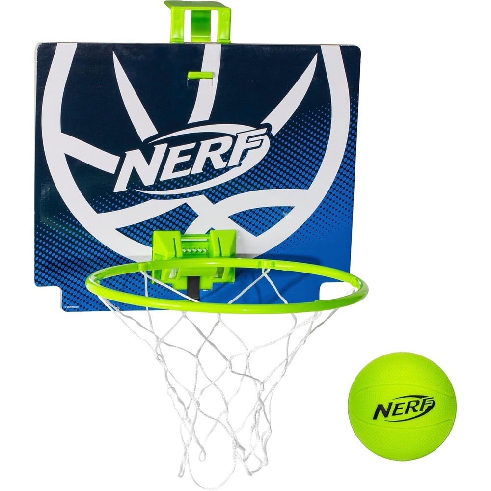 image:imageNerf Mini Over the Door Basketball Hoop  Nerfoop Indoor Basketball Hoop for Kids  Toy Door Basketball Hoop  Mini Foam Basketball Game Set  Perfect for Bedroom Indoor Basketball  BlueGreen