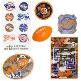 Unique Nerf Party Favors – 48ct Pack: Party Toys – Foam Footballs, Spinning Tops, Tattoos, Stickers, Note Pads & Activity Sheets