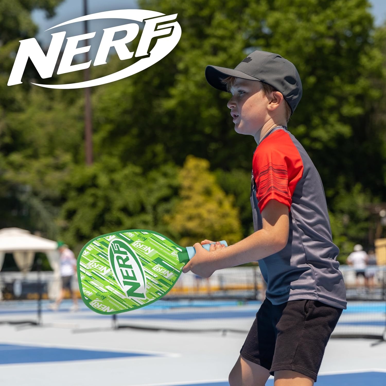 image:imageNERF 2 Player Pickleball Paddle Set Youth Pickleball Equipment Set 2 Wooden Paddles with Foam Grips 2 Outdoor Balls for Kids Carry Bag Included8 x 15