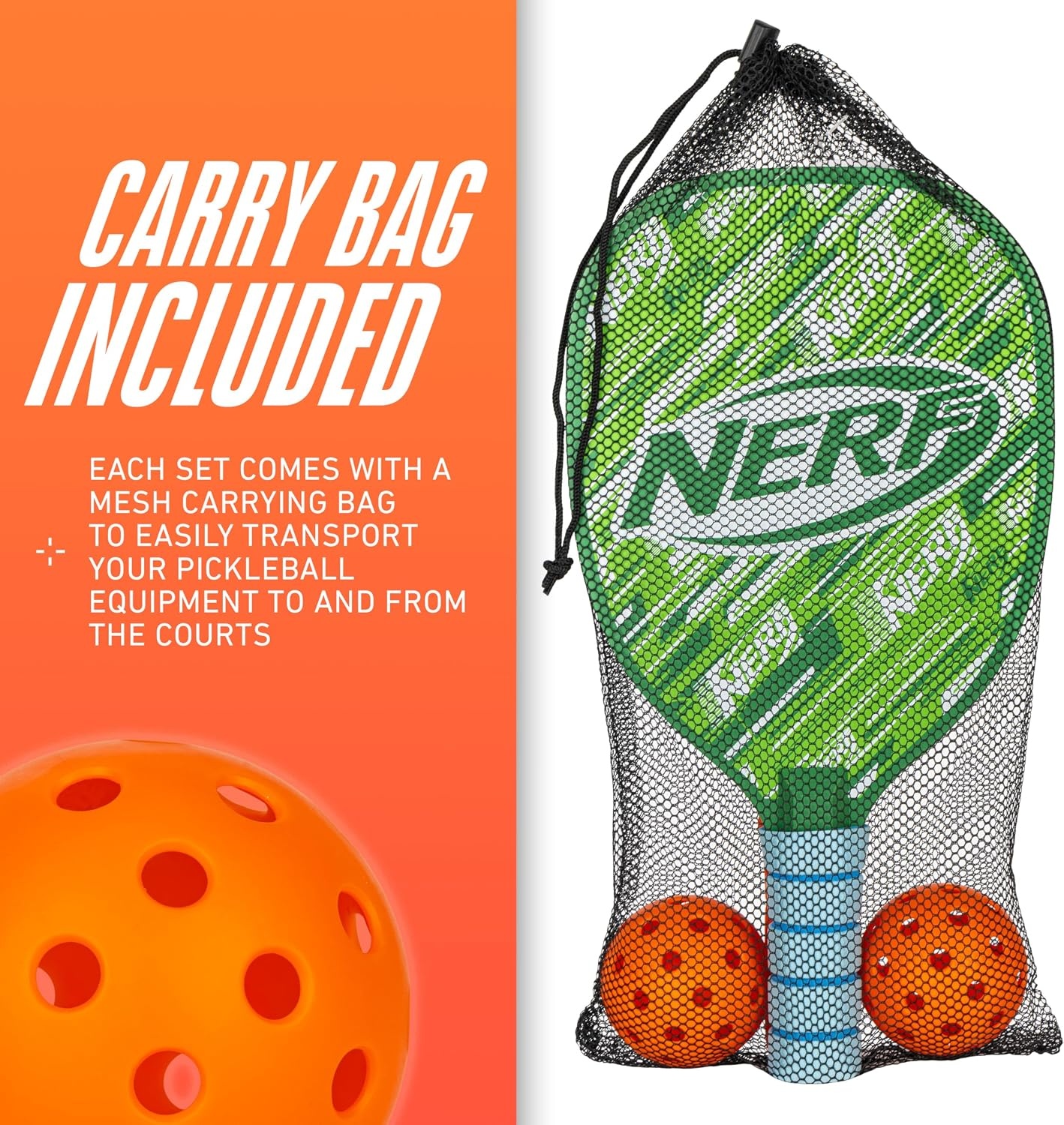 image:imageNERF 2 Player Pickleball Paddle Set Youth Pickleball Equipment Set 2 Wooden Paddles with Foam Grips 2 Outdoor Balls for Kids Carry Bag Included8 x 15