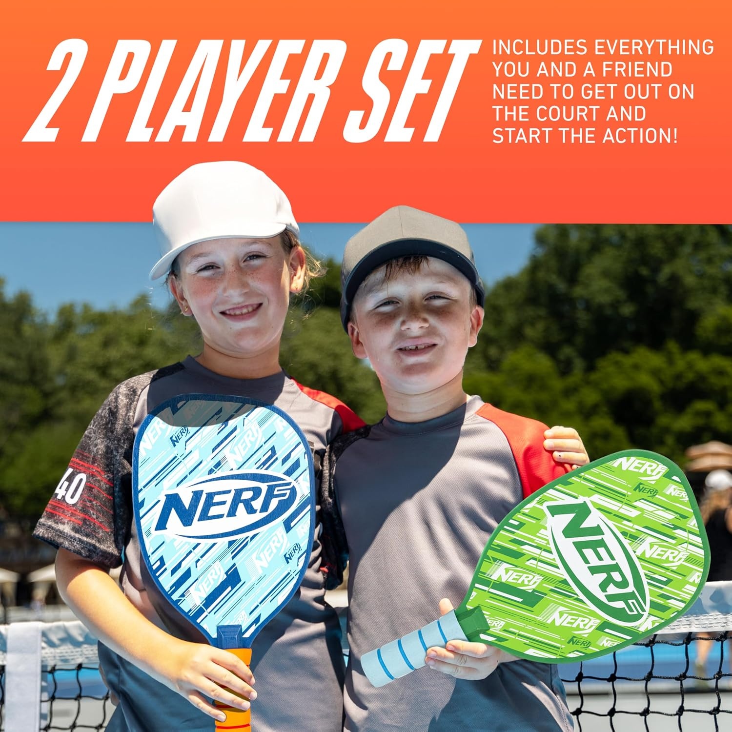 image:imageNERF 2 Player Pickleball Paddle Set Youth Pickleball Equipment Set 2 Wooden Paddles with Foam Grips 2 Outdoor Balls for Kids Carry Bag Included8 x 15