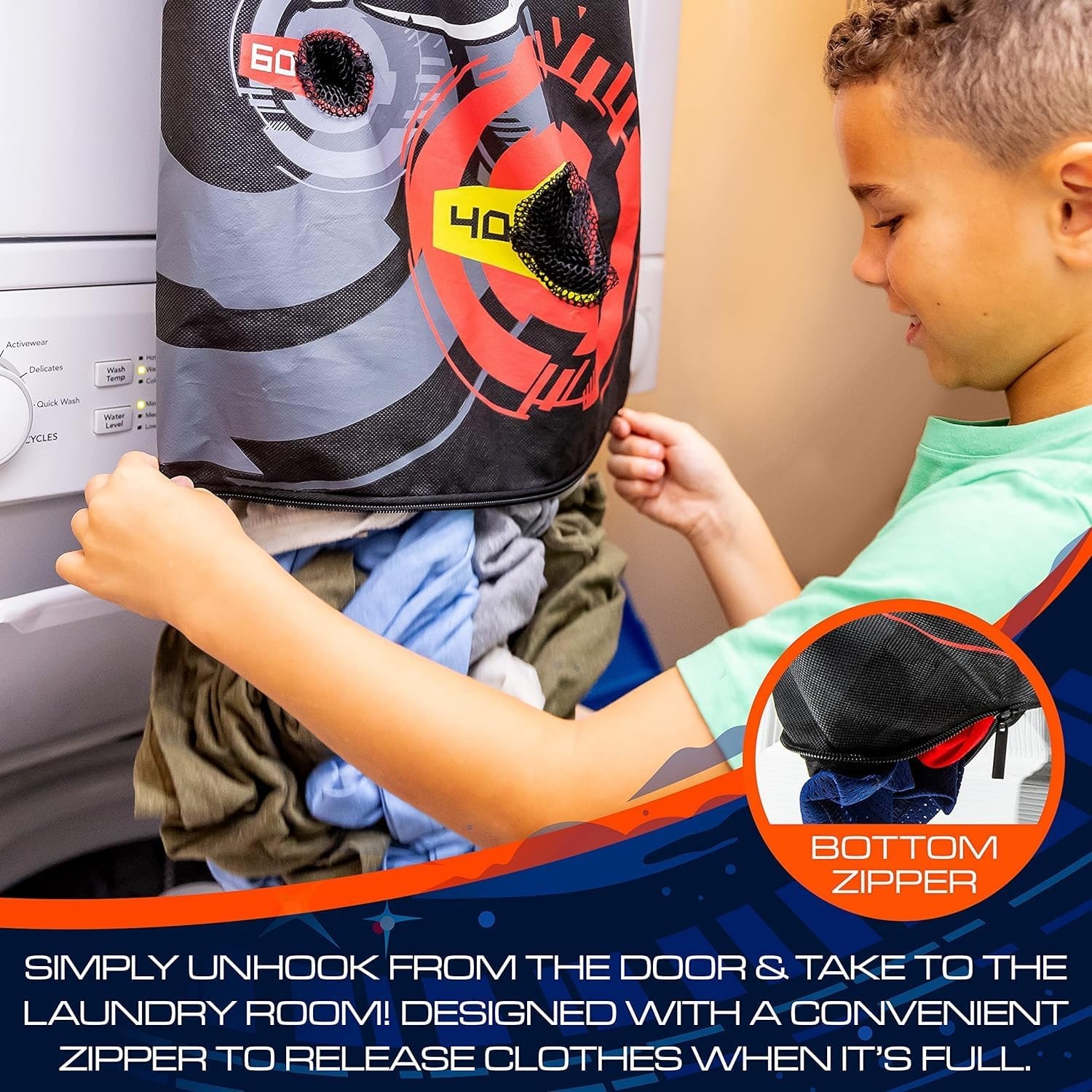 image:imageNERF 3in1 Laundry Layup Basketball Hoop Hamper OverDoor