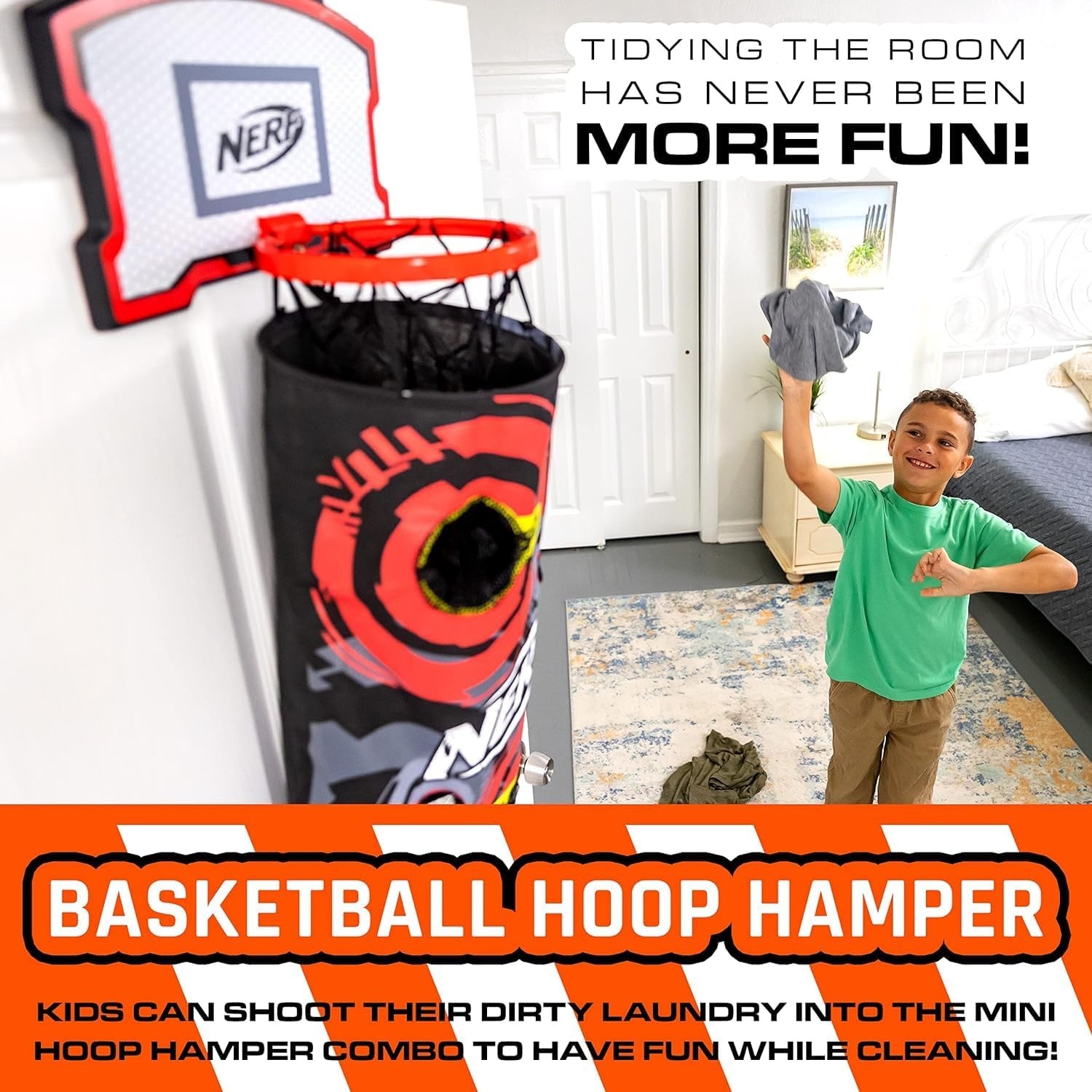 image:imageNERF 3in1 Laundry Layup Basketball Hoop Hamper OverDoor