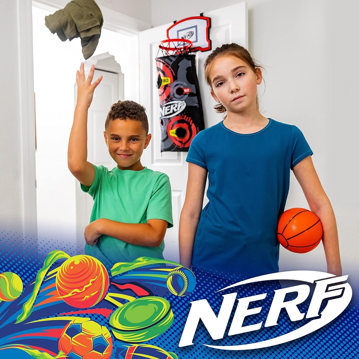 image:imageNERF 3in1 Laundry Layup Basketball Hoop Hamper OverDoor