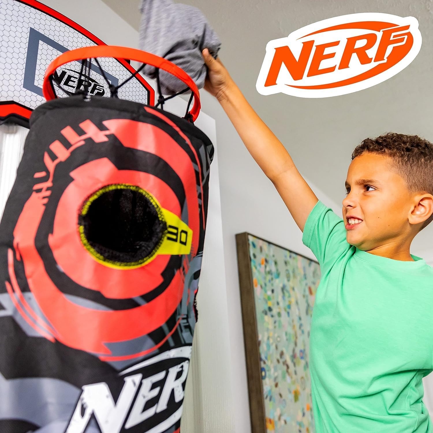 image:imageNERF 3in1 Laundry Layup Basketball Hoop Hamper OverDoor
