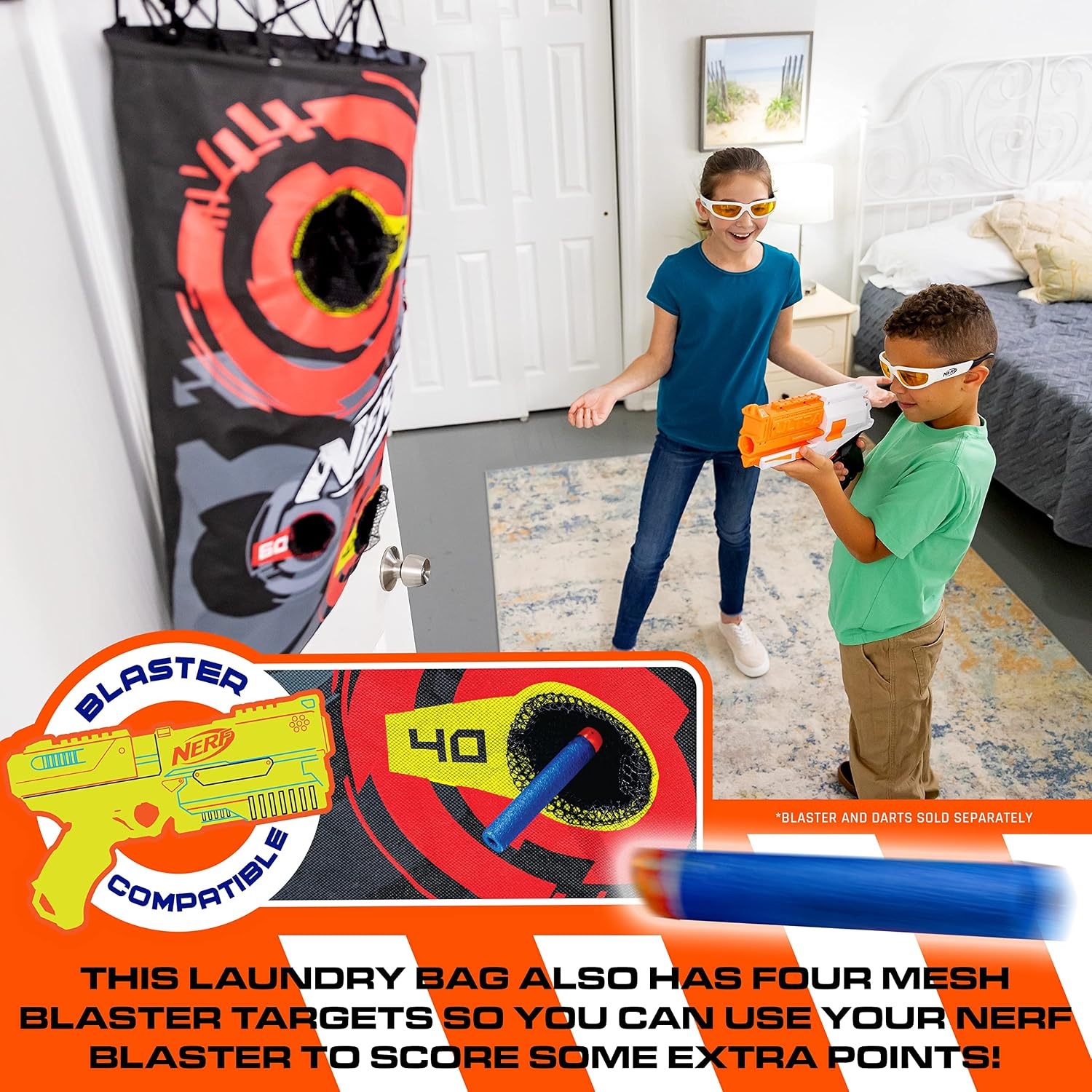 image:imageNERF 3in1 Laundry Layup Basketball Hoop Hamper OverDoor