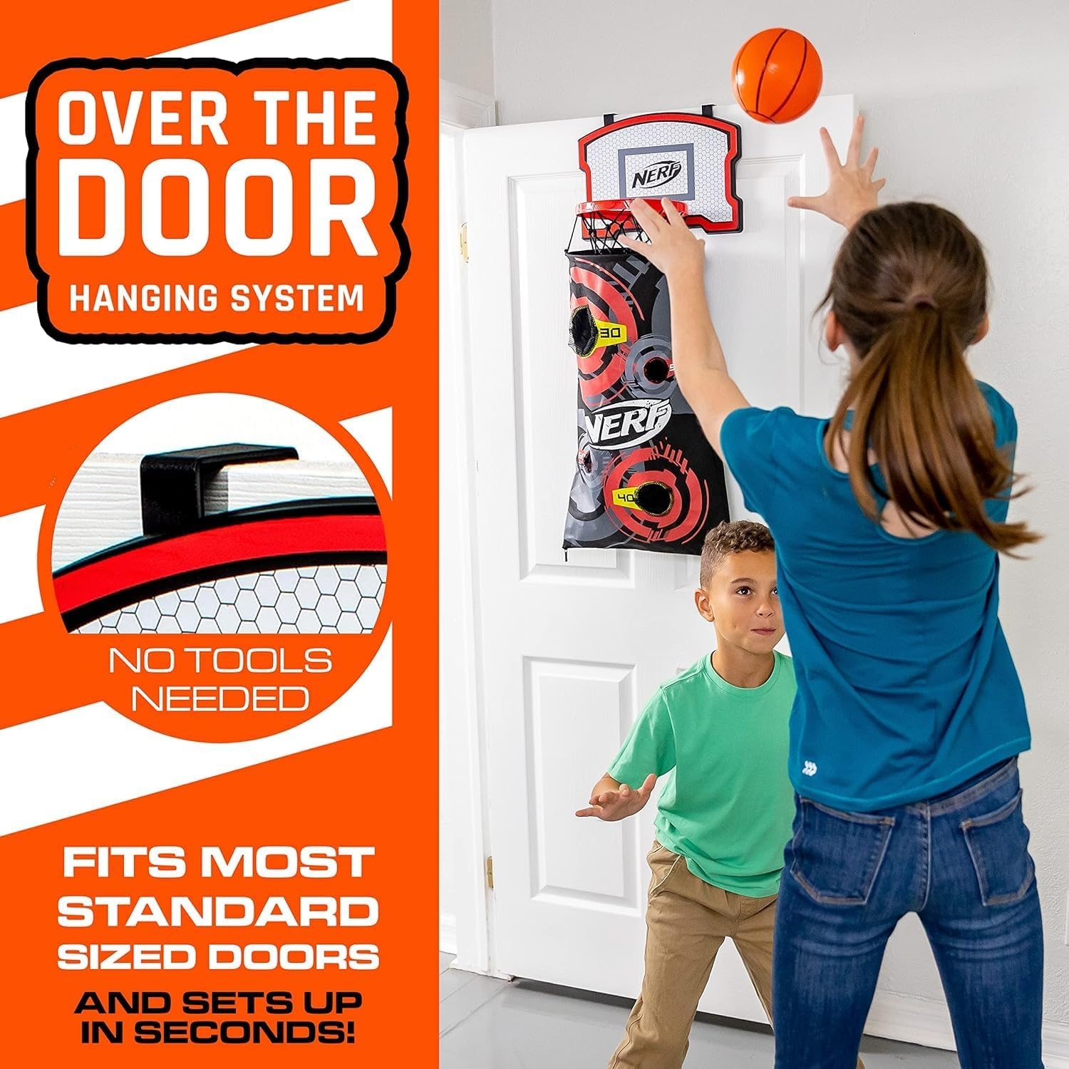 image:imageNERF 3in1 Laundry Layup Basketball Hoop Hamper OverDoor