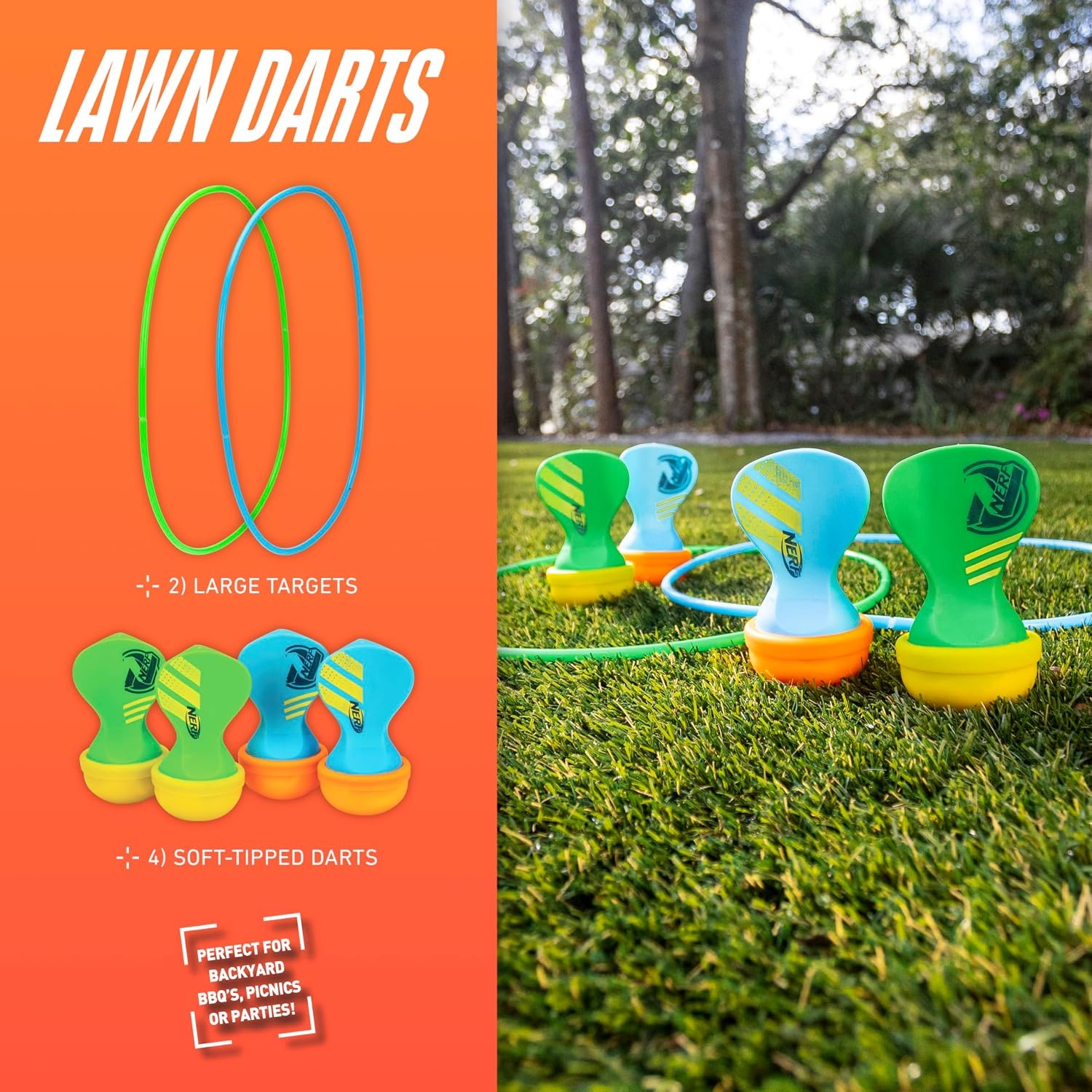image:imageNERF Soft Tip Lawn Darts Fun Outdoor Family Yard Game Adults Kids Outdoor Games Perfect for Camping Backyard Outdoors Includes 4 NERF Soft Tipped Lawn Darts 2 Targets