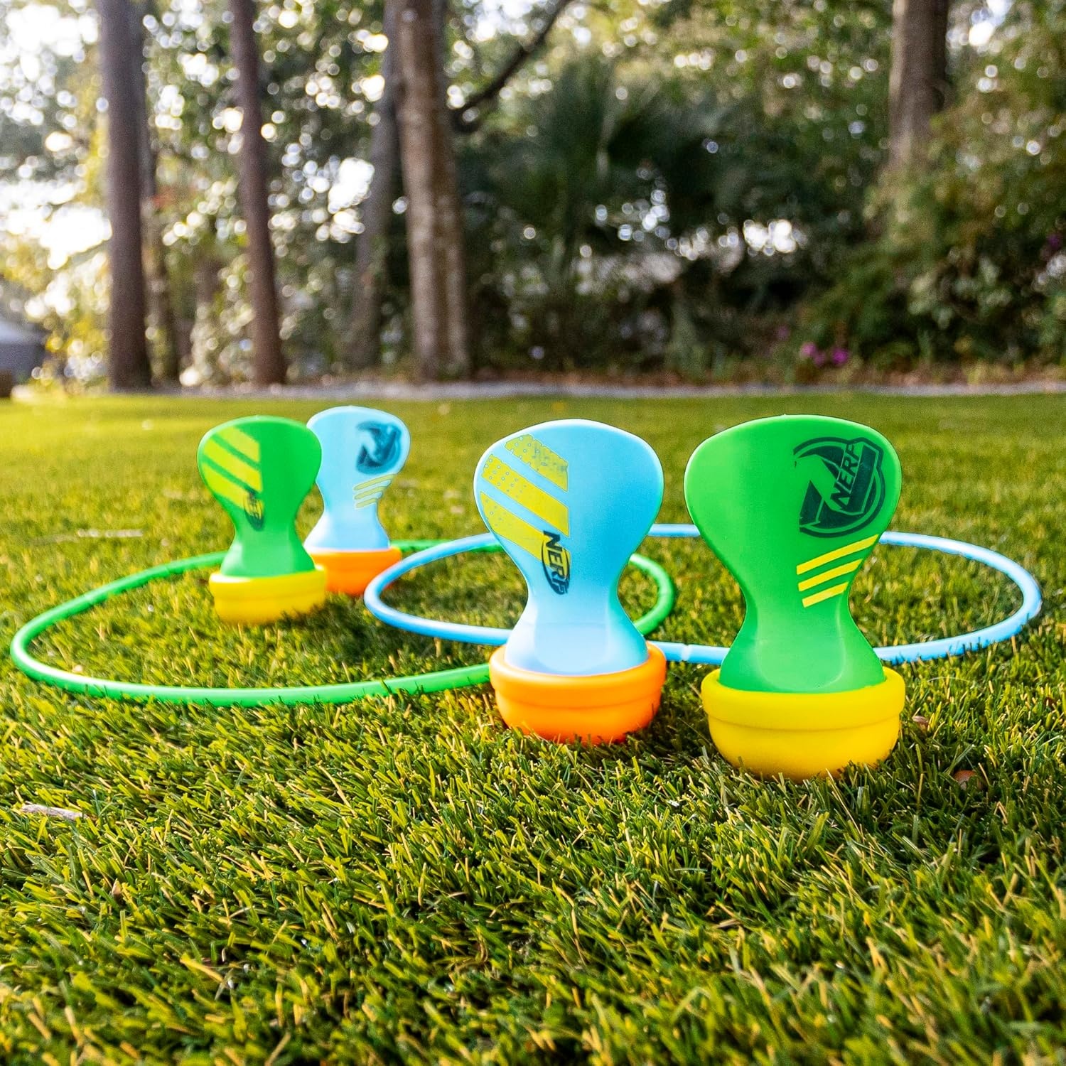 image:imageNERF Soft Tip Lawn Darts Fun Outdoor Family Yard Game Adults Kids Outdoor Games Perfect for Camping Backyard Outdoors Includes 4 NERF Soft Tipped Lawn Darts 2 Targets