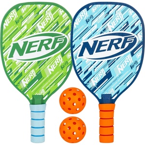 NERF 2 Player Pickleball Paddle Set – Youth Pickleball Equipment Set – (2) Wooden Paddles with Foam Grips + (2) Outdoor Balls for Kids – Carry Bag Included(8″ x 15″)