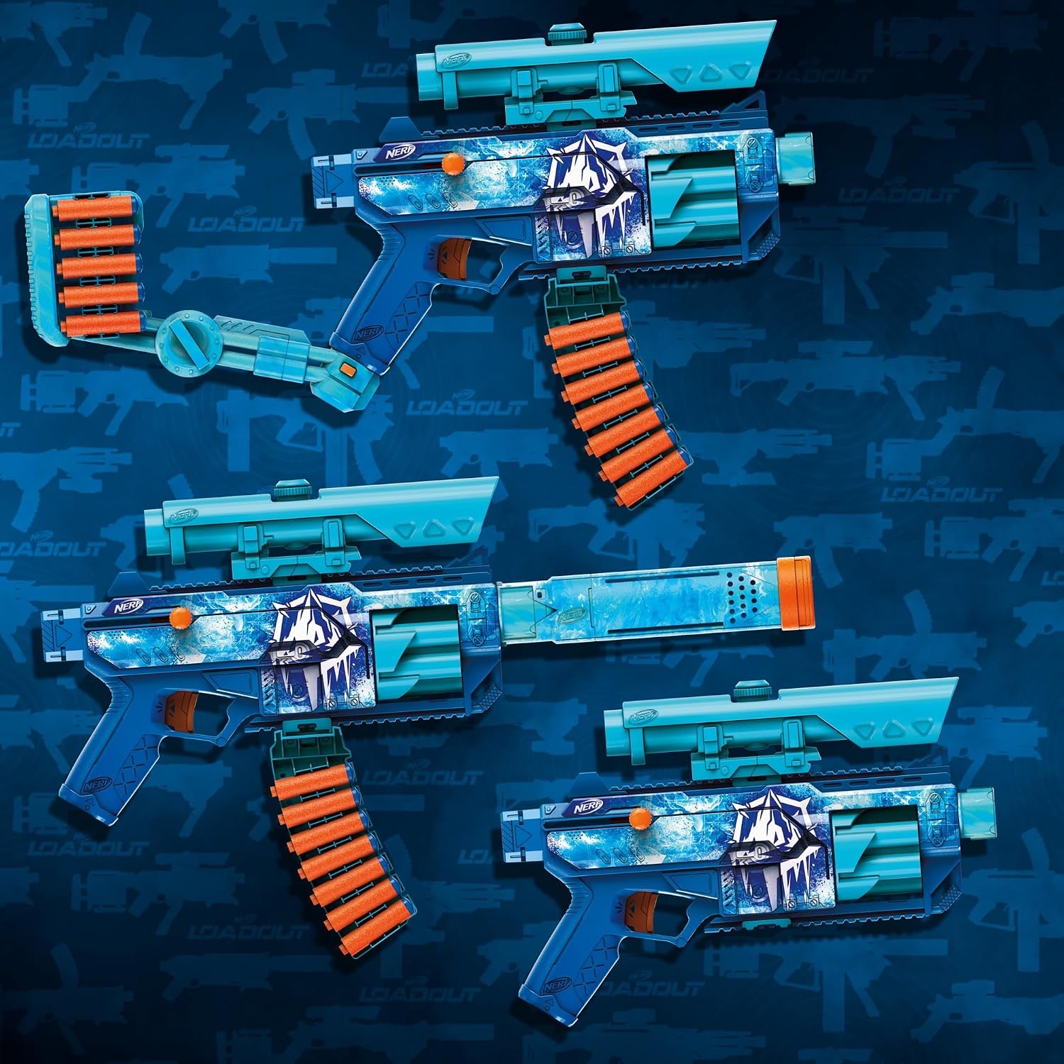image:imageNerf Loadout FrostFusion Blaster 4 Interchangeable Attachment Accessories 30 Nerf N1 Darts Kids Toys amp Gifts Ages 8 Amazon Exclusive
