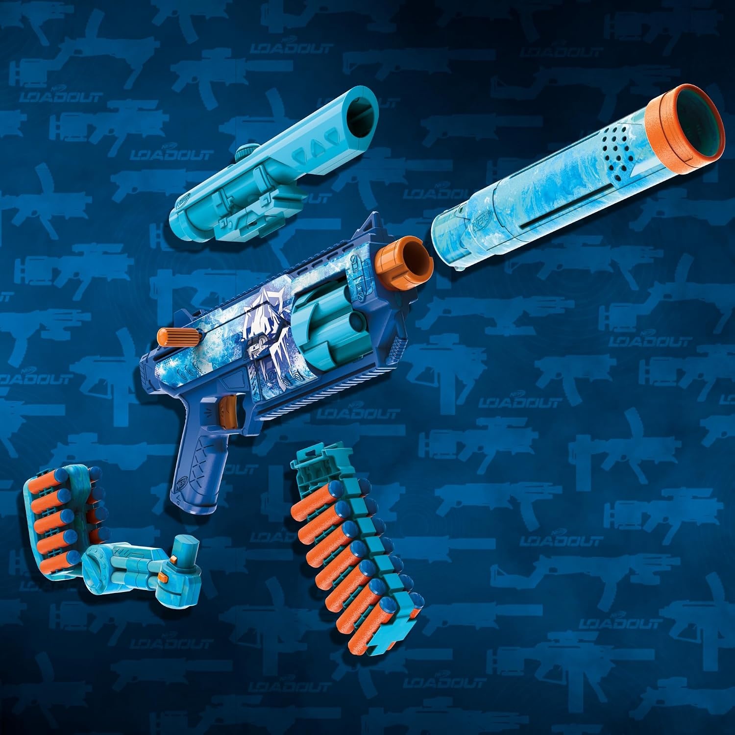 image:imageNerf Loadout FrostFusion Blaster 4 Interchangeable Attachment Accessories 30 Nerf N1 Darts Kids Toys amp Gifts Ages 8 Amazon Exclusive